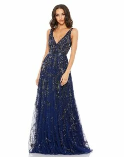 Embellished V-Neck Long Gown