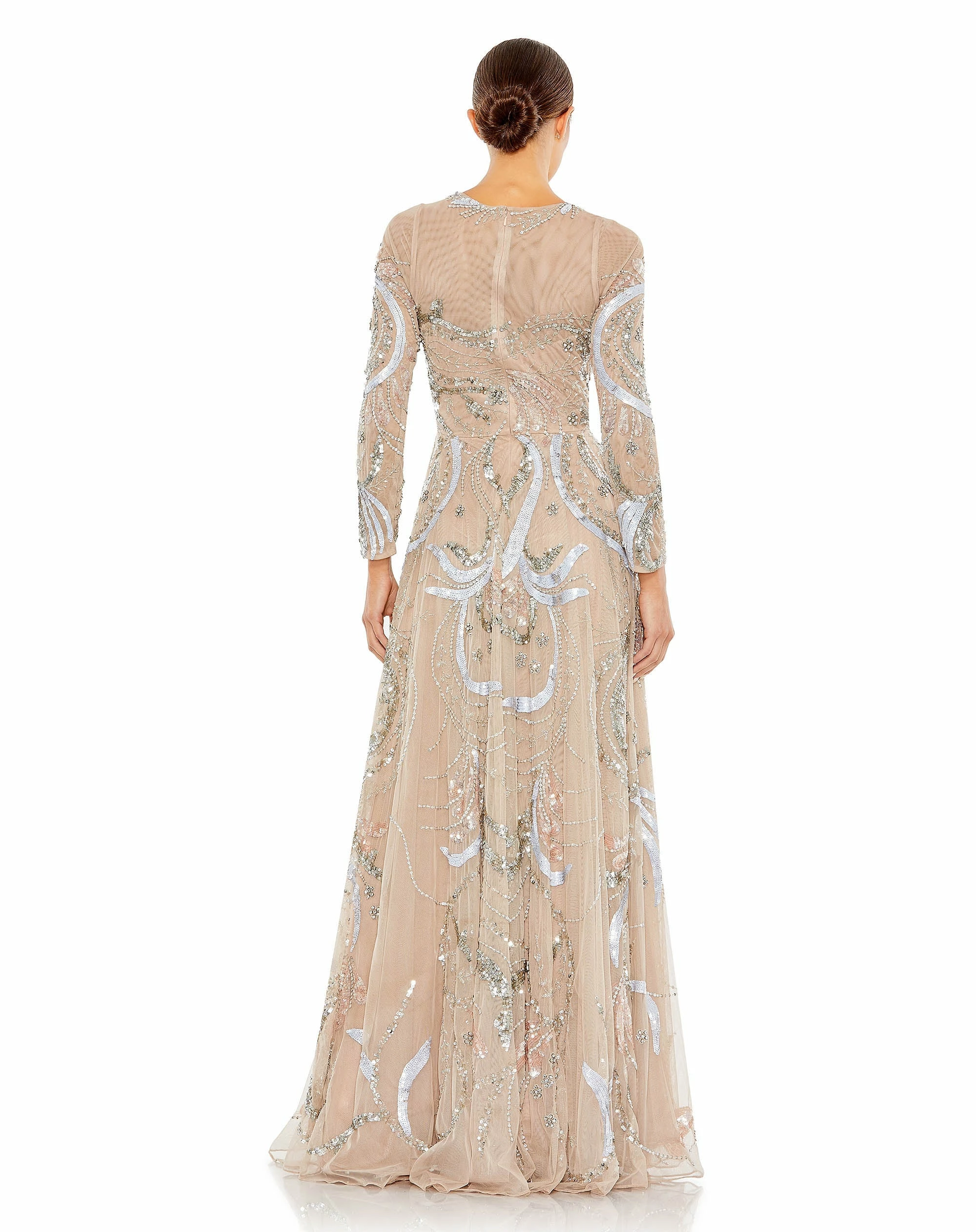 Long Sleeve Embellished Illusion Evening Gown 4 Long Sleeve Embellished Illusion Evening Gown - Image 2