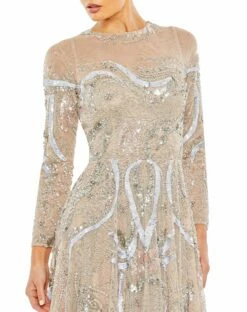 Long Sleeve Embellished Illusion Evening Gown 16 Long Sleeve Embellished Illusion Evening Gown -Women's Skirt 5217 Nude CL 1