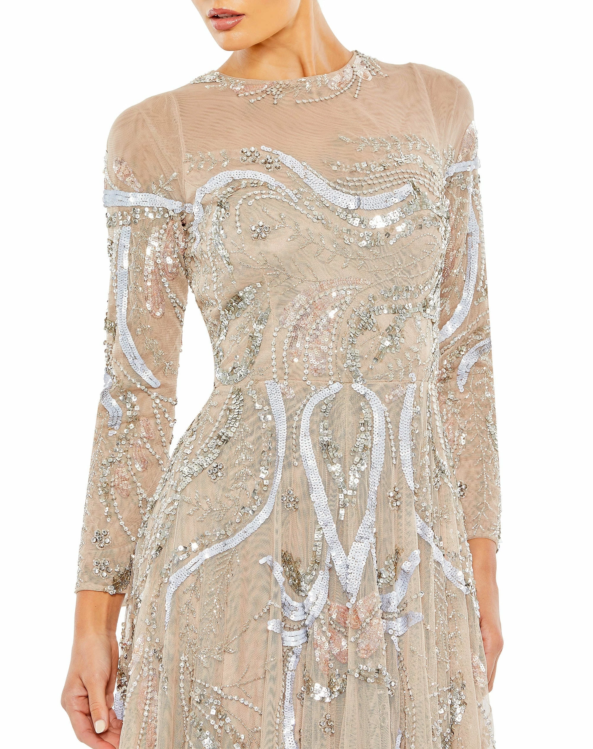 Long Sleeve Embellished Illusion Evening Gown 5 Long Sleeve Embellished Illusion Evening Gown - Image 3