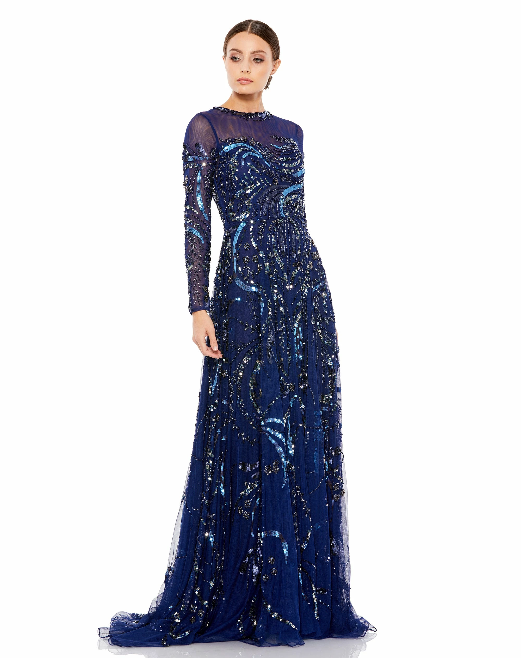 Long Sleeve Embellished Illusion Evening Gown 6 Long Sleeve Embellished Illusion Evening Gown - Image 4