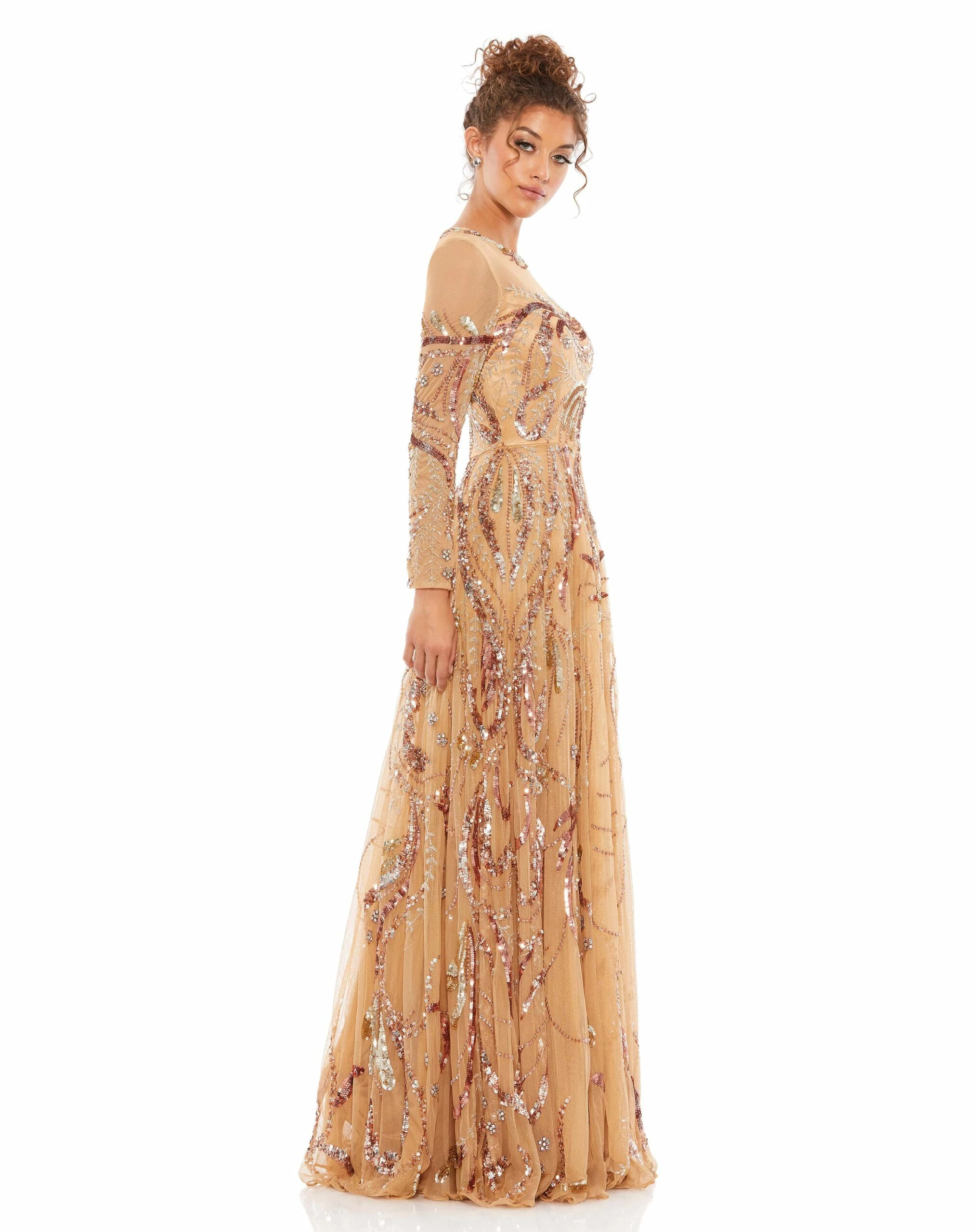 Long Sleeve Embellished Illusion Evening Gown 14 Long Sleeve Embellished Illusion Evening Gown - Image 12