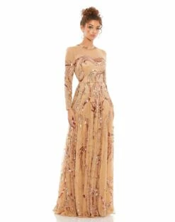 Long Sleeve Embellished Illusion Evening Gown 23 Long Sleeve Embellished Illusion Evening Gown -Women's Skirt 5217 CML Default 1 WS