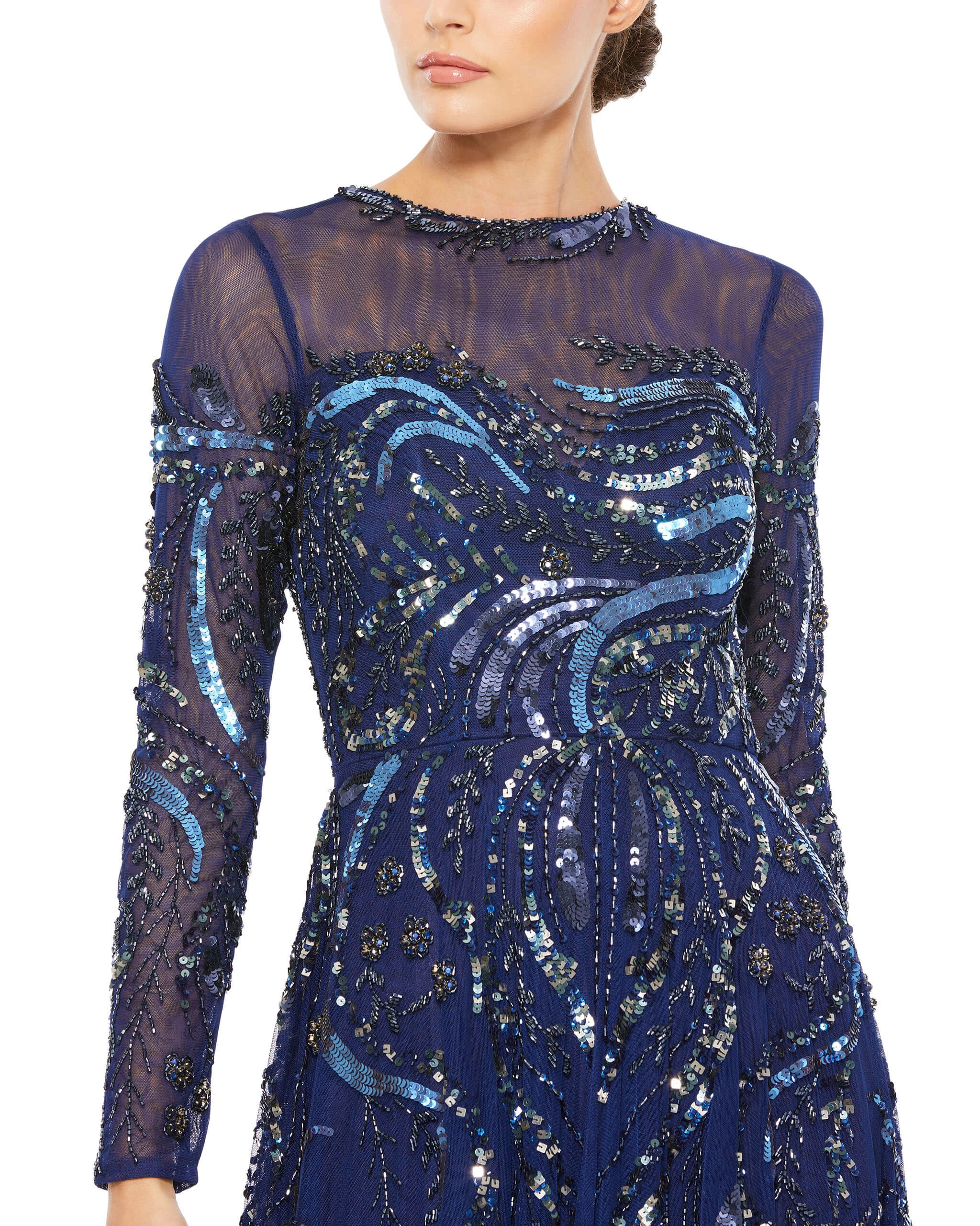 Long Sleeve Embellished Illusion Evening Gown 8 Long Sleeve Embellished Illusion Evening Gown - Image 6