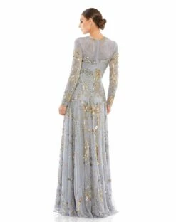 Long Sleeve Embellished Illusion Evening Gown 21 Long Sleeve Embellished Illusion Evening Gown -Women's Skirt 5217 PLG 2 WS