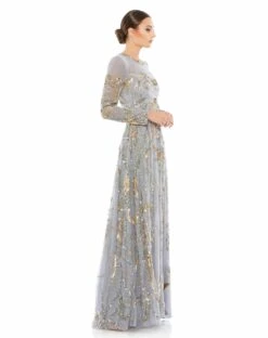 Long Sleeve Embellished Illusion Evening Gown 22 Long Sleeve Embellished Illusion Evening Gown -Women's Skirt 5217 PLG 4 WS