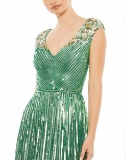 Sequin & Floral Embellished Evening Gown -Women's Skirt 5223 Sage CL