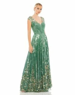 Sequin & Floral Embellished Evening Gown