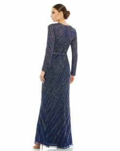 Long Sleeve Beaded Column Gown -Women's Skirt 5240 Midnight BK