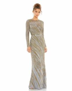 Long Sleeve Beaded Column Gown -Women's Skirt 5240 PLA 1 WS