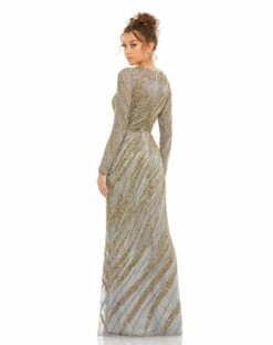 Long Sleeve Beaded Column Gown -Women's Skirt 5240 PLA 2 WS