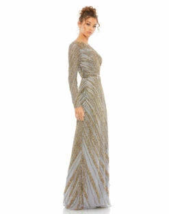Long Sleeve Beaded Column Gown -Women's Skirt 5240 PLA 4 WS