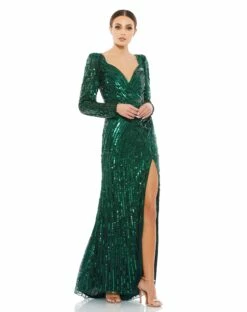 Sequined Sweetheart Long Sleeve Gown -Women's Skirt 5379 FRG 1 WS