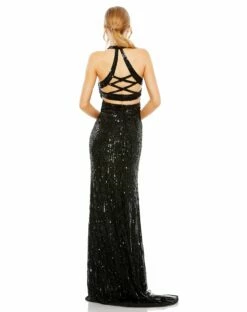 Sleeveless Faux Wrap Sequin Embellished Cut Out Back 15 Sleeveless Faux Wrap Sequin Embellished Cut Out Back -Women's Skirt 5390 BLK 2 WS