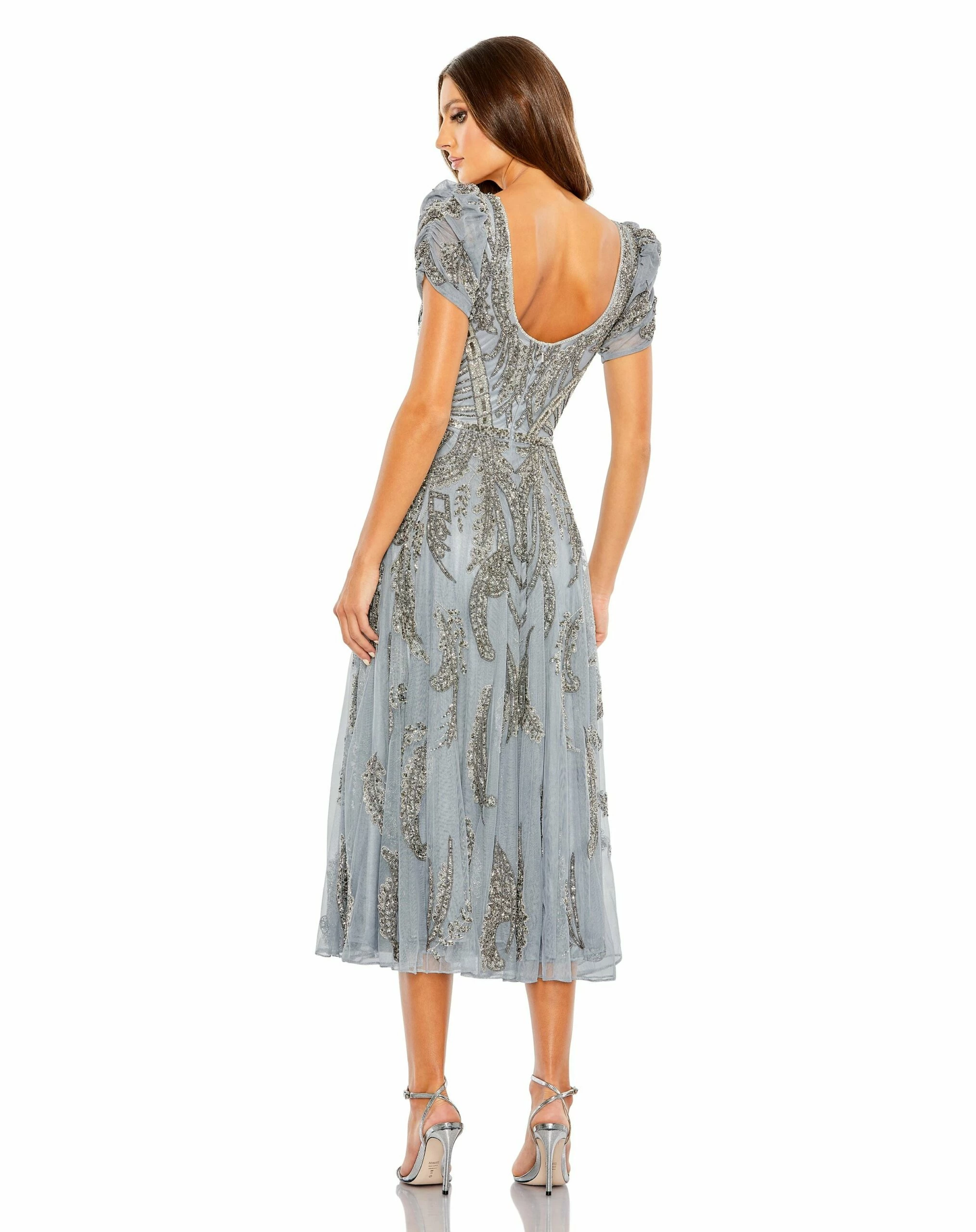 Beaded Short Sleeve Tea Length Dress 5 Beaded Short Sleeve Tea Length Dress - Image 3