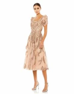 Beaded Short Sleeve Tea Length Dress 12 Beaded Short Sleeve Tea Length Dress -Women's Skirt 5434 APR Default 1 WS