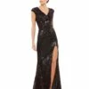 Cap Sleeve Sequined Evening Gown -Women's Skirt 5441 Brown AB