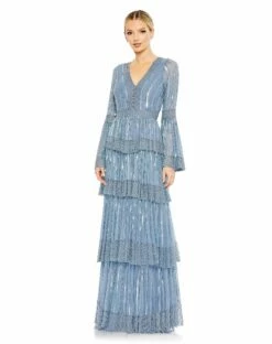 Embellished Bell Sleeve Tiered Gown -Women's Skirt 5442 BLU Default 1 WS