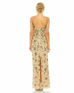Floral Embellished Scoop Neck Evening Gown -Women's Skirt 5477 Gold BK