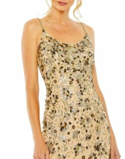 Floral Embellished Scoop Neck Evening Gown -Women's Skirt 5477 Gold CL 1