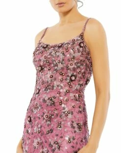 Floral Embellished Scoop Neck Evening Gown -Women's Skirt 5477 Raspberry CL 2