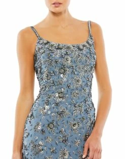 Floral Embellished Scoop Neck Evening Gown -Women's Skirt 5477 SlateGrey CL