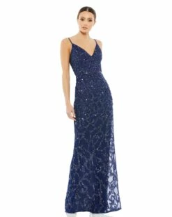 Sleeveless V-Neck Beaded Column Gown 11 Sleeveless V-Neck Beaded Column Gown -Women's Skirt 5481 Midnight AB