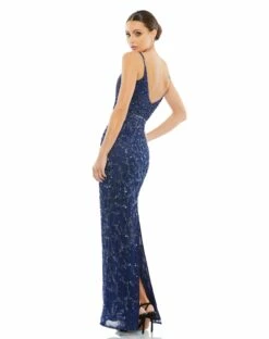 Sleeveless V-Neck Beaded Column Gown 12 Sleeveless V-Neck Beaded Column Gown -Women's Skirt 5481 Midnight BK