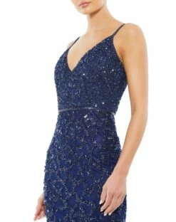 Sleeveless V-Neck Beaded Column Gown 13 Sleeveless V-Neck Beaded Column Gown -Women's Skirt 5481 Midnight CL