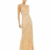 Sleeveless V-Neck Beaded Column Gown -Women's Skirt 5481 Nude AB