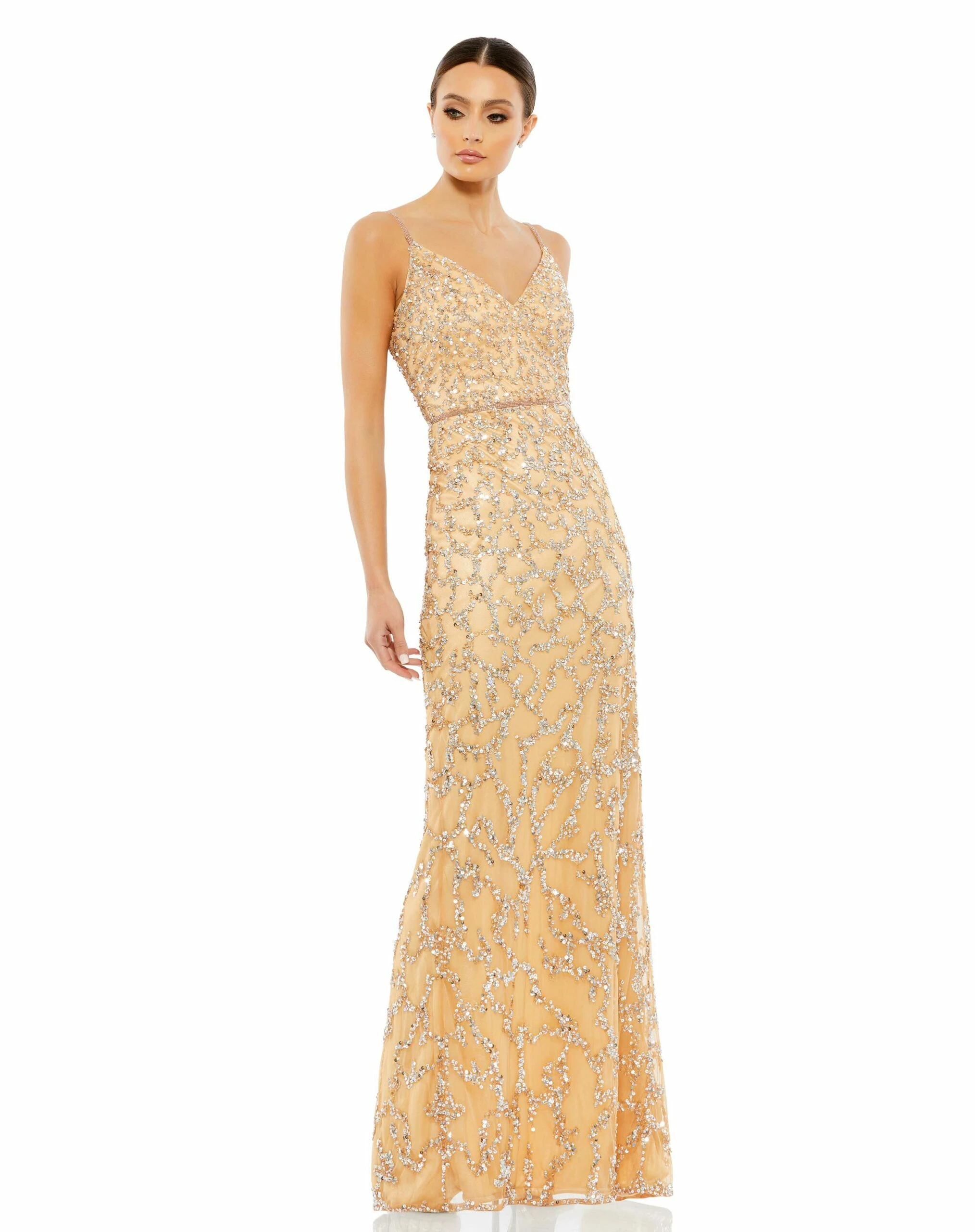 Sleeveless V-Neck Beaded Column Gown 3 Sleeveless V-Neck Beaded Column Gown