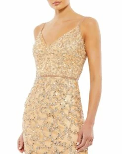 Sleeveless V-Neck Beaded Column Gown 10 Sleeveless V-Neck Beaded Column Gown -Women's Skirt 5481 Nude CL