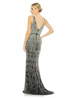 Sequin Embellished Elegant Sleeveless Evening Gown 12 Sequin Embellished Elegant Sleeveless Evening Gown -Women's Skirt 5483 BlackSilver BK