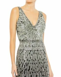 Sequin Embellished Elegant Sleeveless Evening Gown 13 Sequin Embellished Elegant Sleeveless Evening Gown -Women's Skirt 5483 BlackSilver CL
