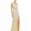 Cap Sleeve Sequined High Slit Gown -Women's Skirt 5489 Nude AB