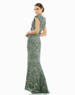 Cap Sleeve Sequined High Slit Gown -Women's Skirt 5489 FRG 2 WS