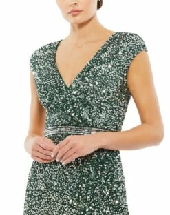 Cap Sleeve Sequined High Slit Gown -Women's Skirt 5489 FRG 3 WS