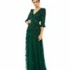 Embellished V Neck 3/4 Sleeve A Line Gown 2 Embellished V Neck 3/4 Sleeve A Line Gown -Women's Skirt 5497 DeepEmerald AB
