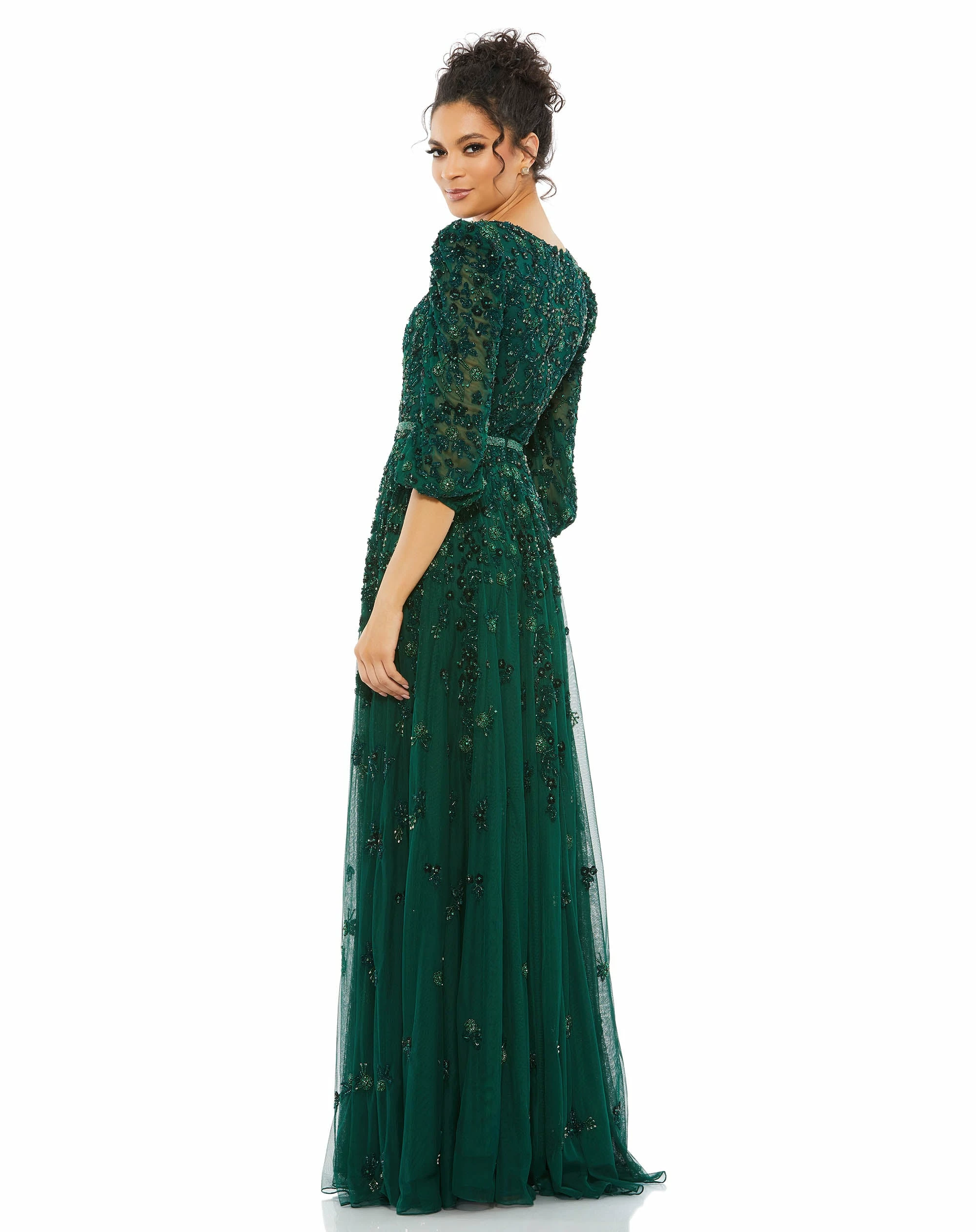 Embellished V Neck 3/4 Sleeve A Line Gown 4 Embellished V Neck 3/4 Sleeve A Line Gown - Image 2