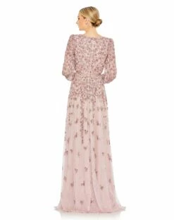 Embellished V Neck 3/4 Sleeve A Line Gown 12 Embellished V Neck 3/4 Sleeve A Line Gown -Women's Skirt 5497 Rose BK