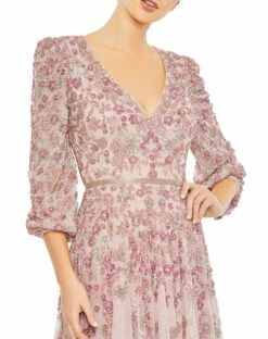 Embellished V Neck 3/4 Sleeve A Line Gown 13 Embellished V Neck 3/4 Sleeve A Line Gown -Women's Skirt 5497 Rose CL