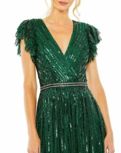 Sequined Wrap Over Ruffled Cap Sleeve Gown -Women's Skirt 5502 DeepGreen CL 7e1a60a2 6d91 42d2 93bb 9e4cb4ed7bb4