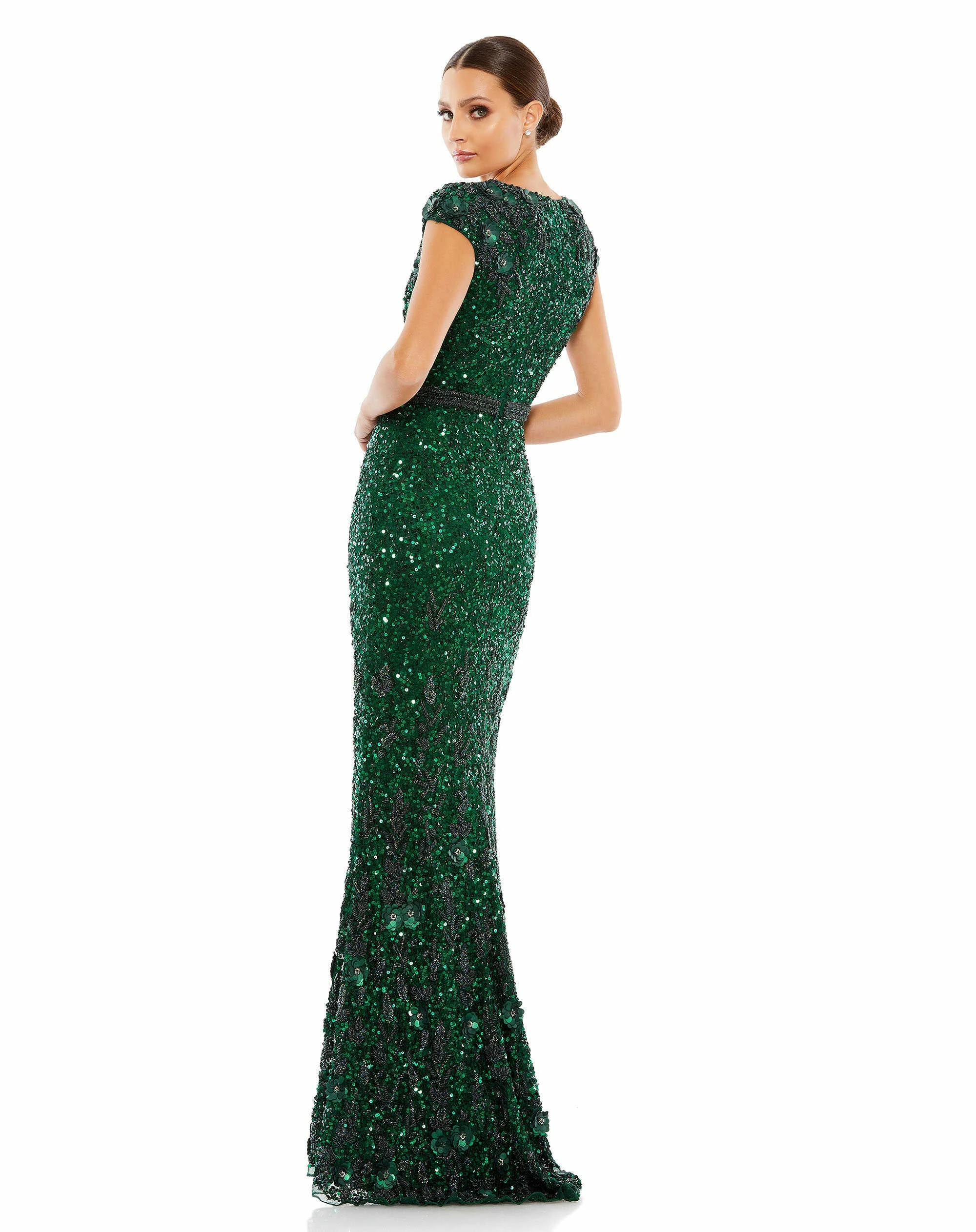 Embellished V Neck Cap Sleeve Sequin Gown 4 Embellished V Neck Cap Sleeve Sequin Gown - Image 2