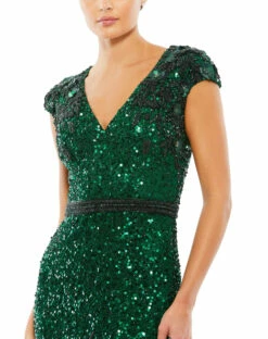 Embellished V Neck Cap Sleeve Sequin Gown 12 Embellished V Neck Cap Sleeve Sequin Gown -Women's Skirt 5505 GZZ 3 WS
