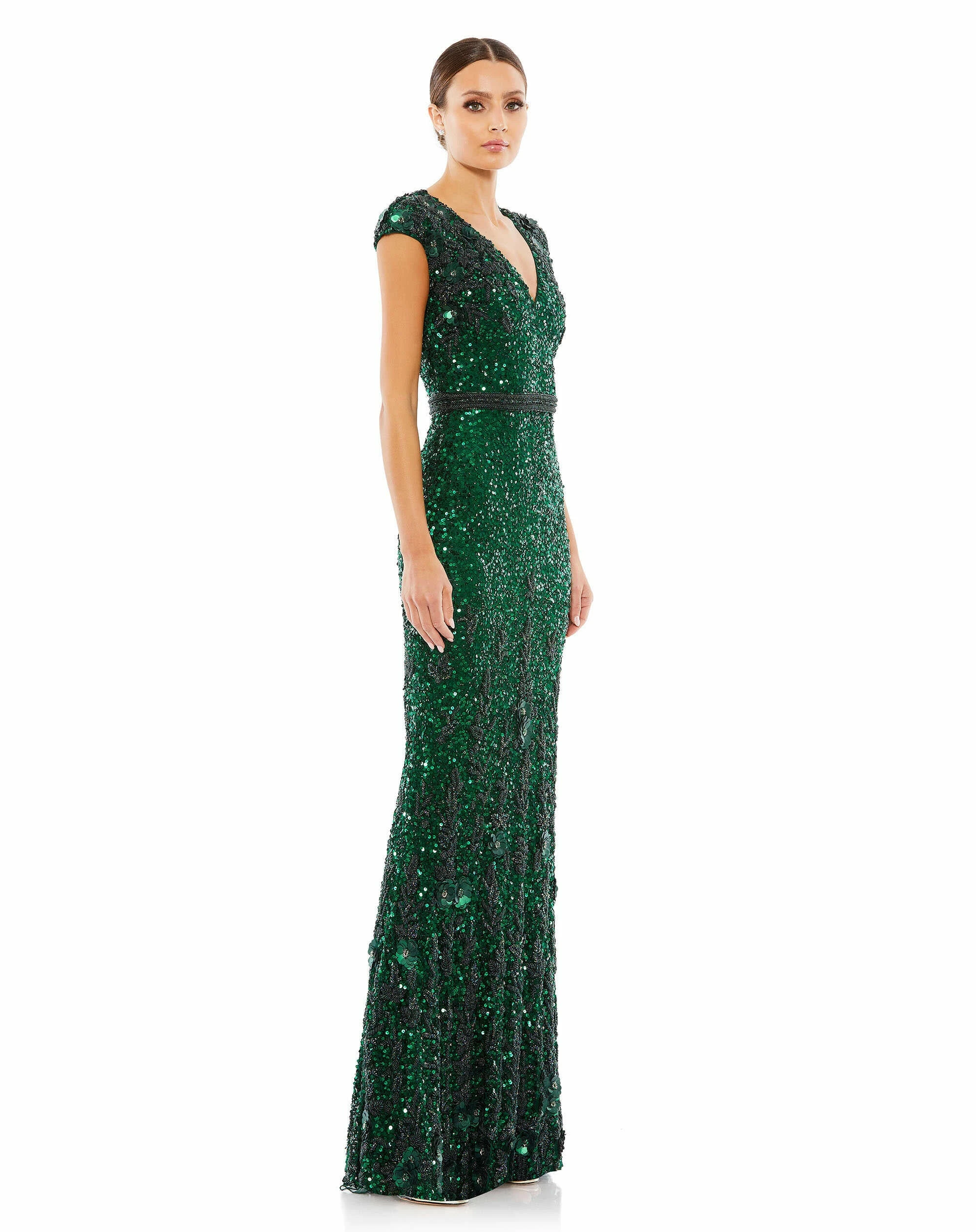 Embellished V Neck Cap Sleeve Sequin Gown 6 Embellished V Neck Cap Sleeve Sequin Gown - Image 4