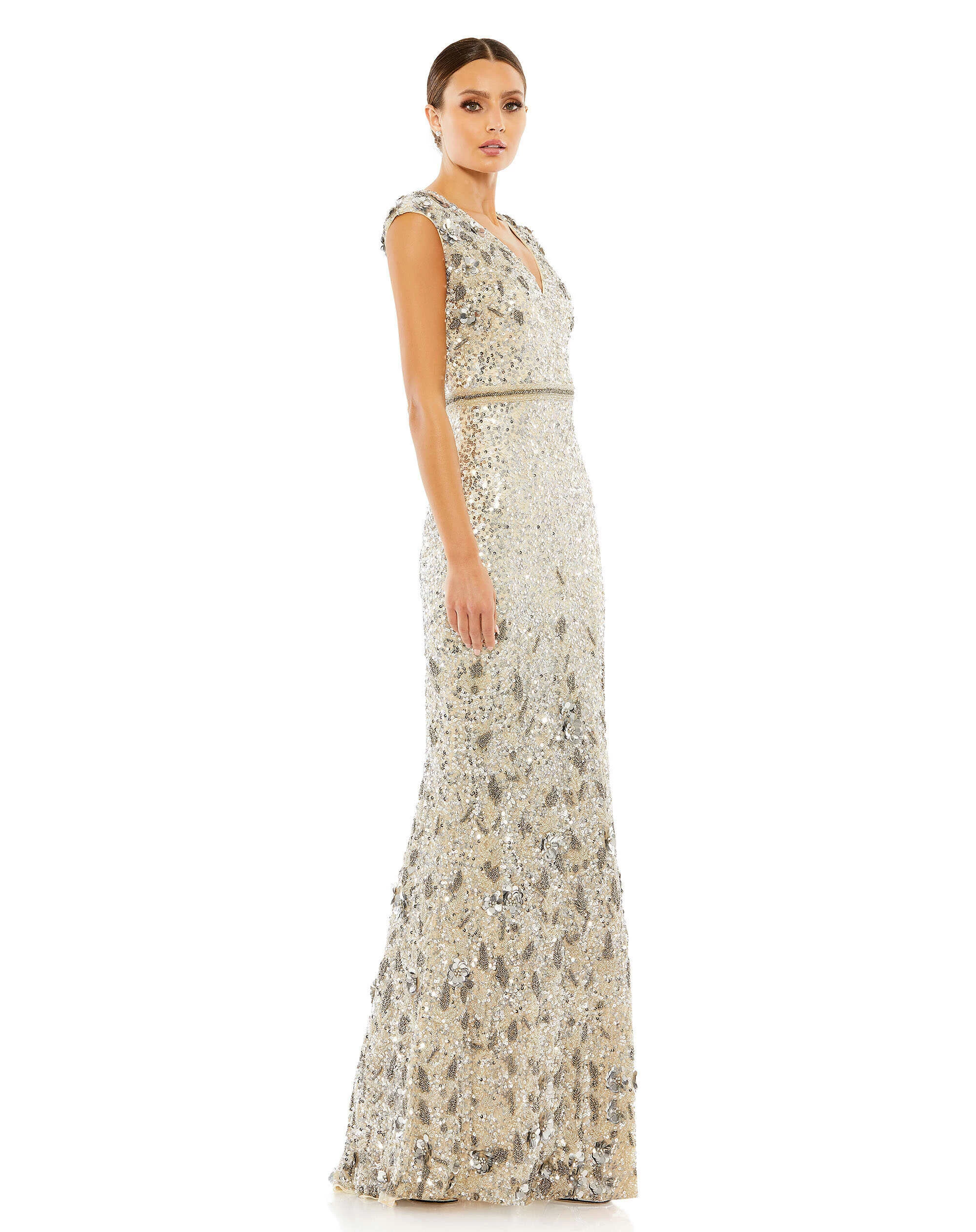 Embellished V Neck Cap Sleeve Sequin Gown 10 Embellished V Neck Cap Sleeve Sequin Gown - Image 8