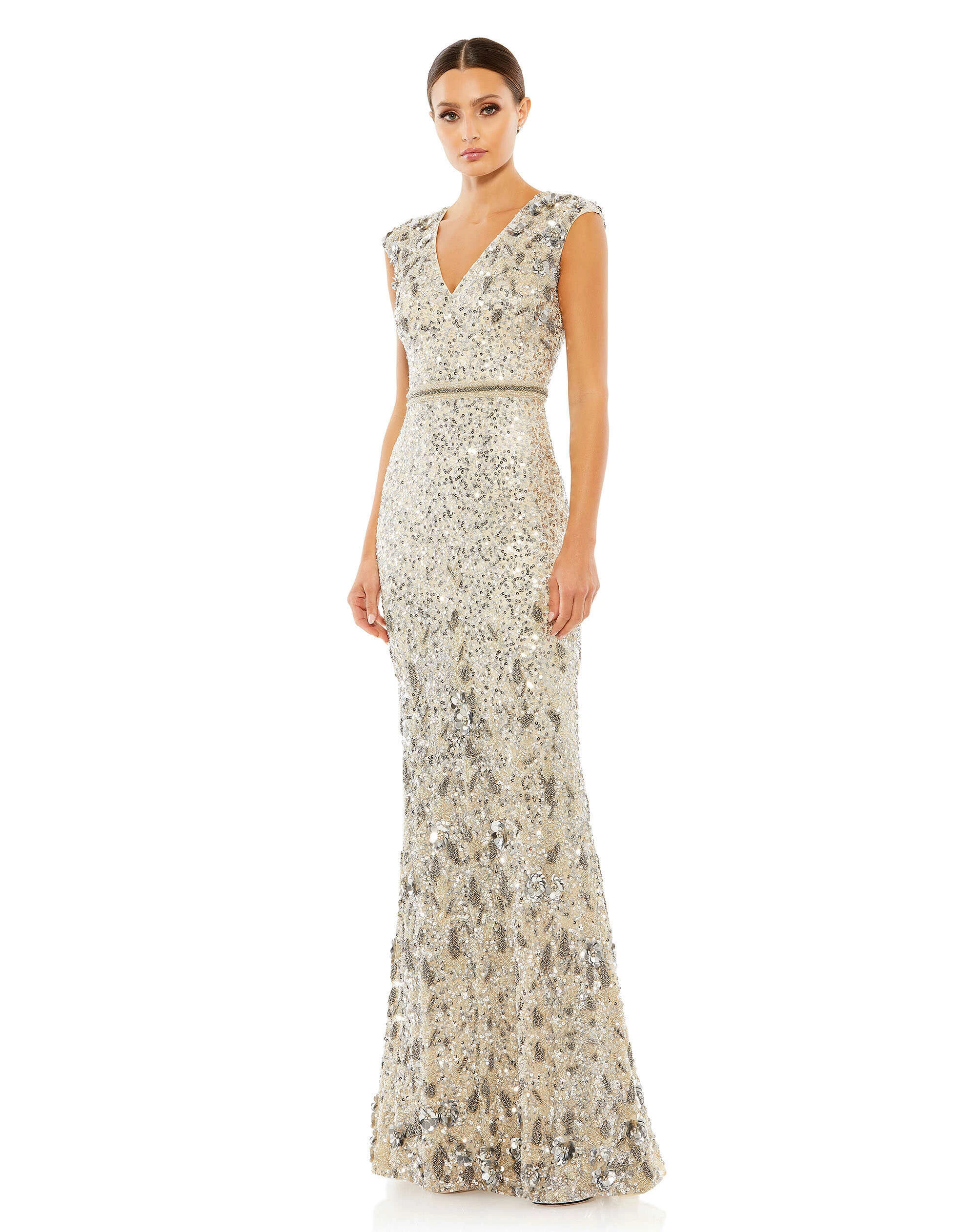 Embellished V Neck Cap Sleeve Sequin Gown 7 Embellished V Neck Cap Sleeve Sequin Gown - Image 5