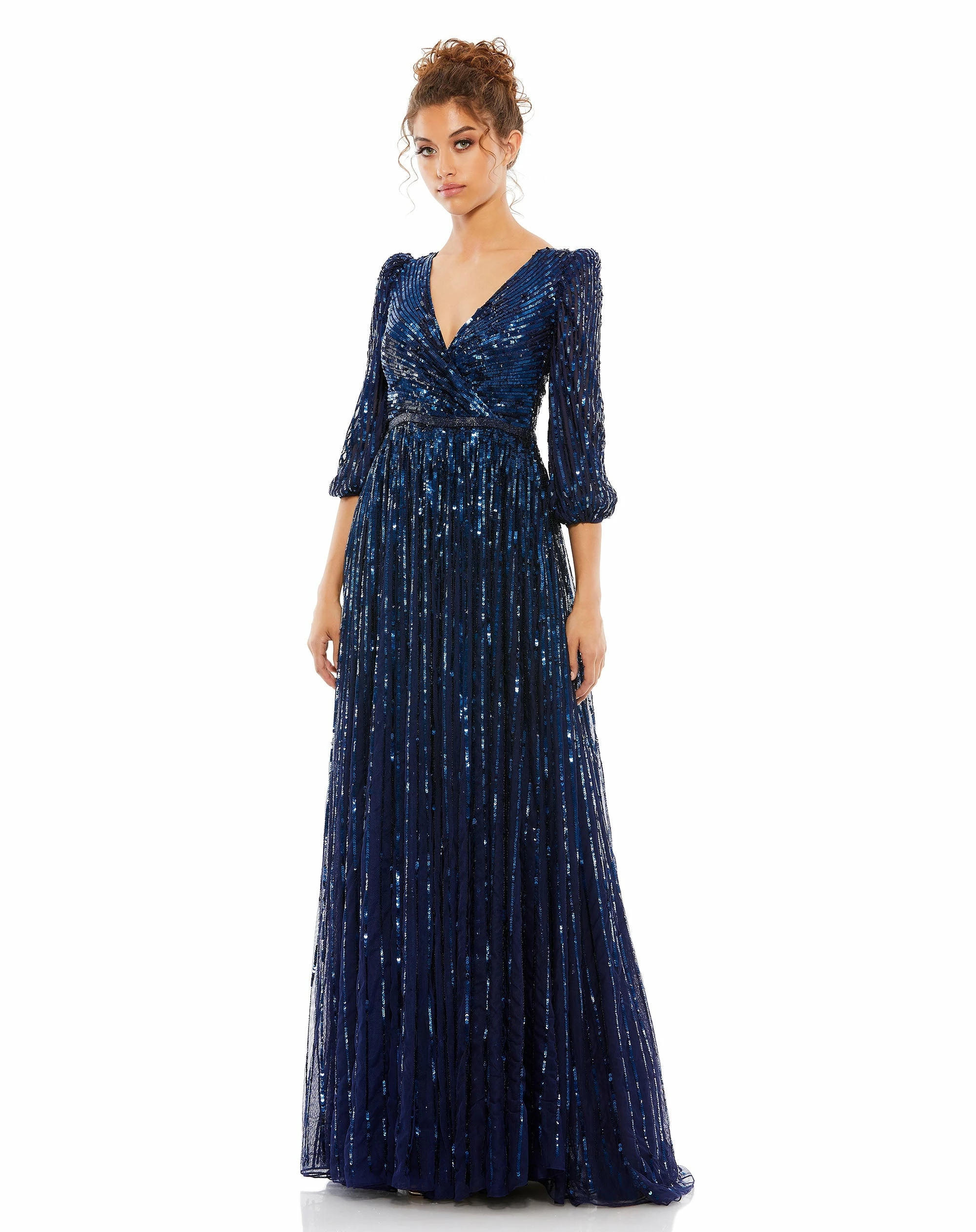 Sequined Wrap Over 3/4 Sleeve Gown 14 Sequined Wrap Over 3/4 Sleeve Gown - Image 12