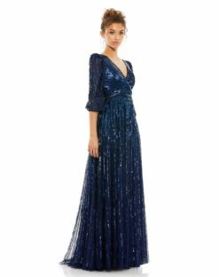 Sequined Wrap Over 3/4 Sleeve Gown 32 Sequined Wrap Over 3/4 Sleeve Gown -Women's Skirt 5509 Midnight AS