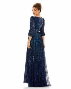 Sequined Wrap Over 3/4 Sleeve Gown 30 Sequined Wrap Over 3/4 Sleeve Gown -Women's Skirt 5509 Midnight BK 1